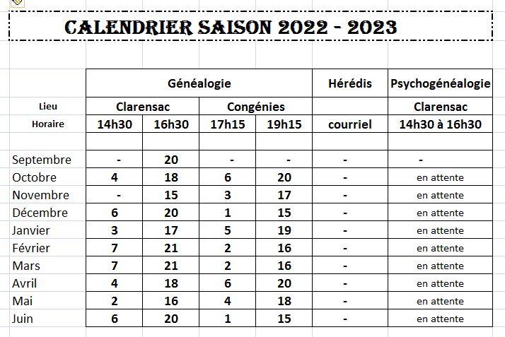 Calendrier 2022 2023
